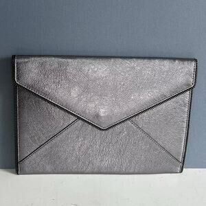 Rebecca Minkoff clutch bag envelope Leo silver metallic leather punk goth grunge